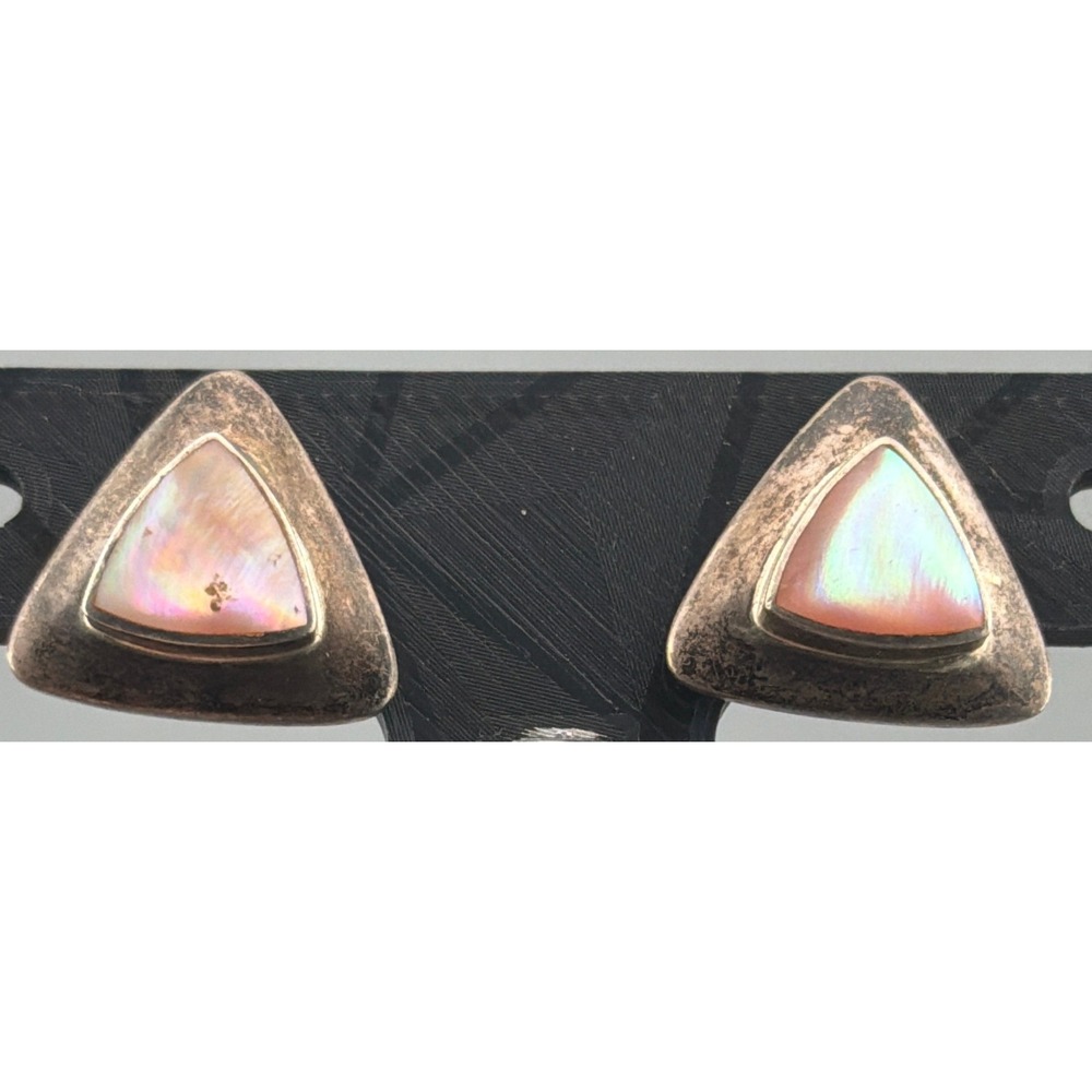 Vintage Museum Earrings  BCMA Bowdoin College Sterling Silver Pink MOP 3/4"